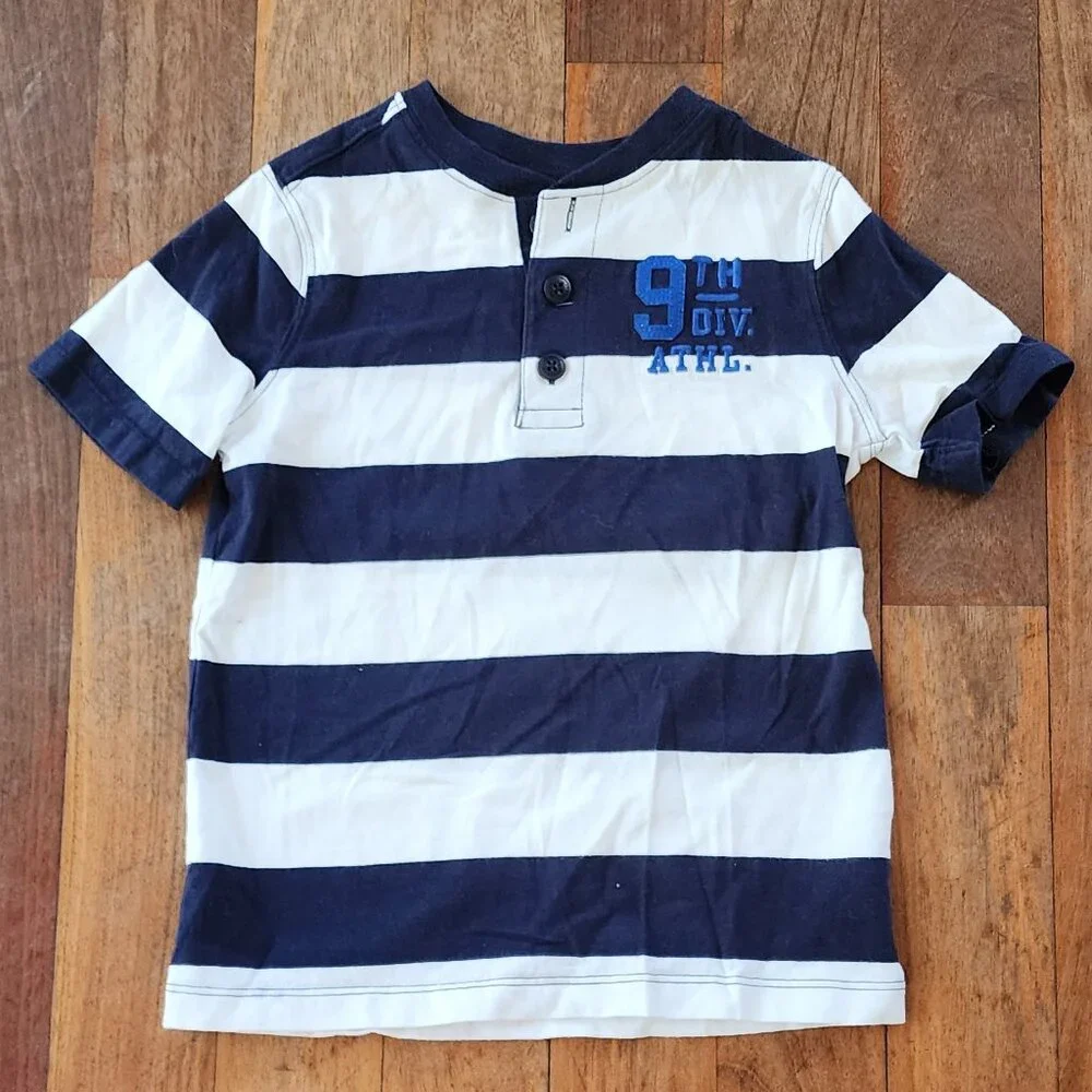 OshKosh B'gosh Toddler Cream/Navy Striped Henley Size 5T